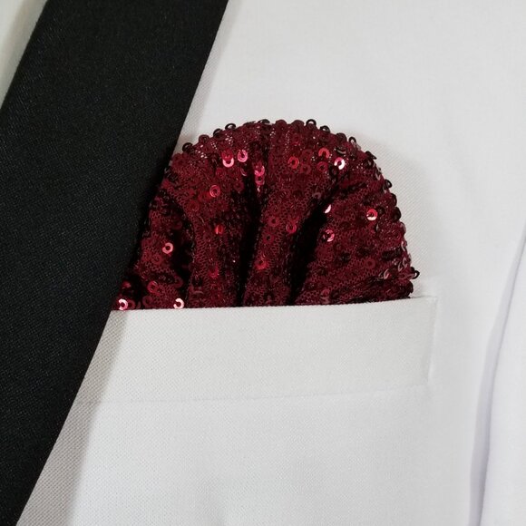 New - Men's Sequin Pre-Folded Pocket Square Insert - Burgundy - Picture 2 of 4
